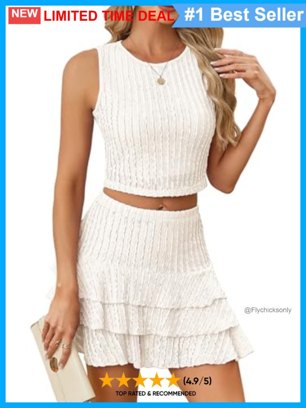 Eyelet Two Piece Skirt Set Boat Neck Cami Top Ruffle Hem Mini Skirt Outfit